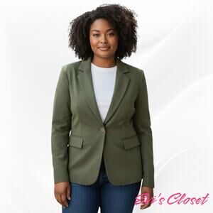 First Lady Olive Green Plus Sz 16 Single Breasted Blazer Jacket Notched Lapels